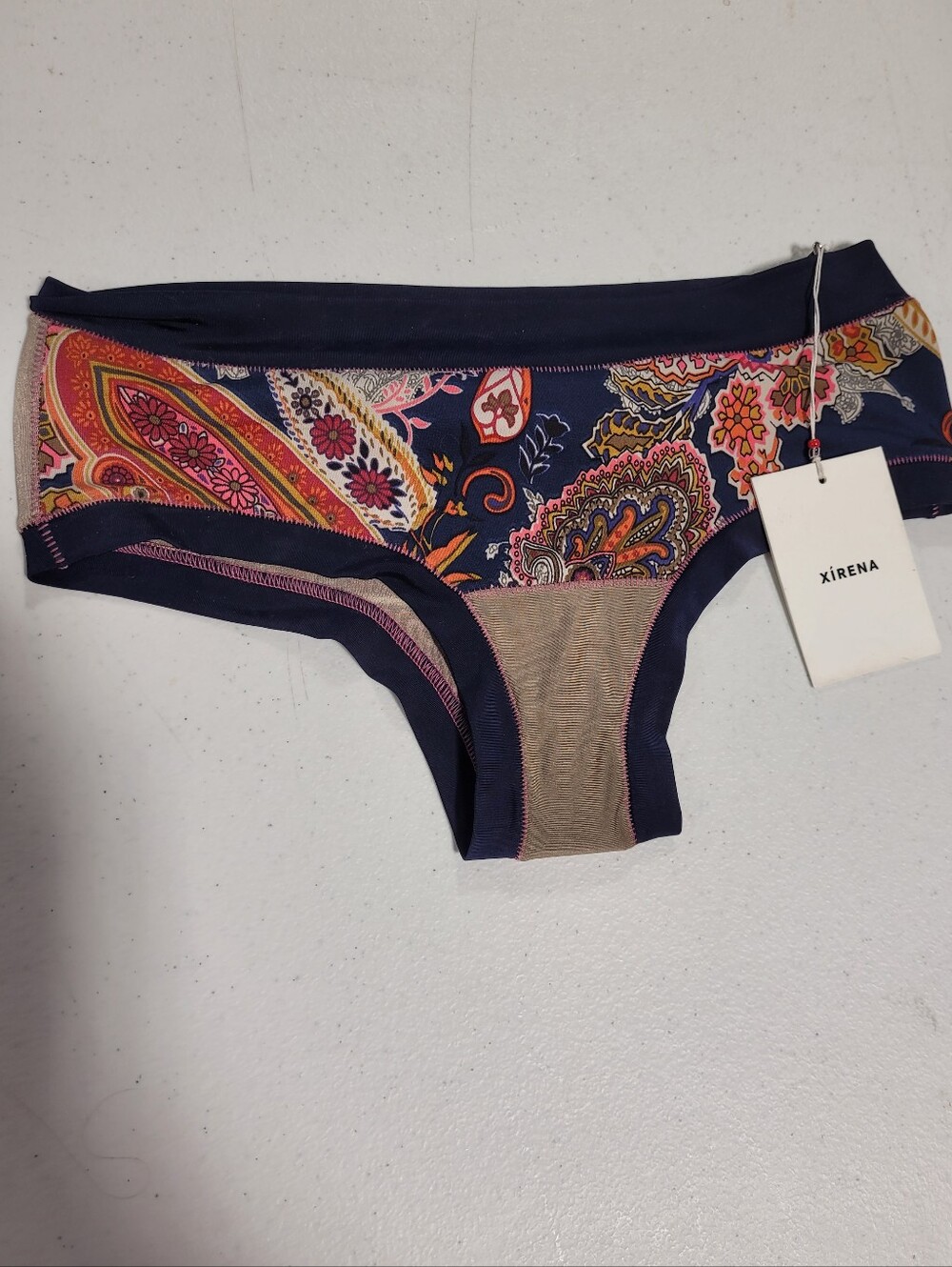 XiRENA Navy Paisley Bikini Bottom with Multicolor Print